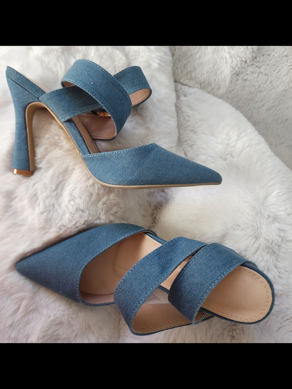 Women’s Blue Denim Pointed-Toe Ankle-Wrap Block Heels EU 40/US 9